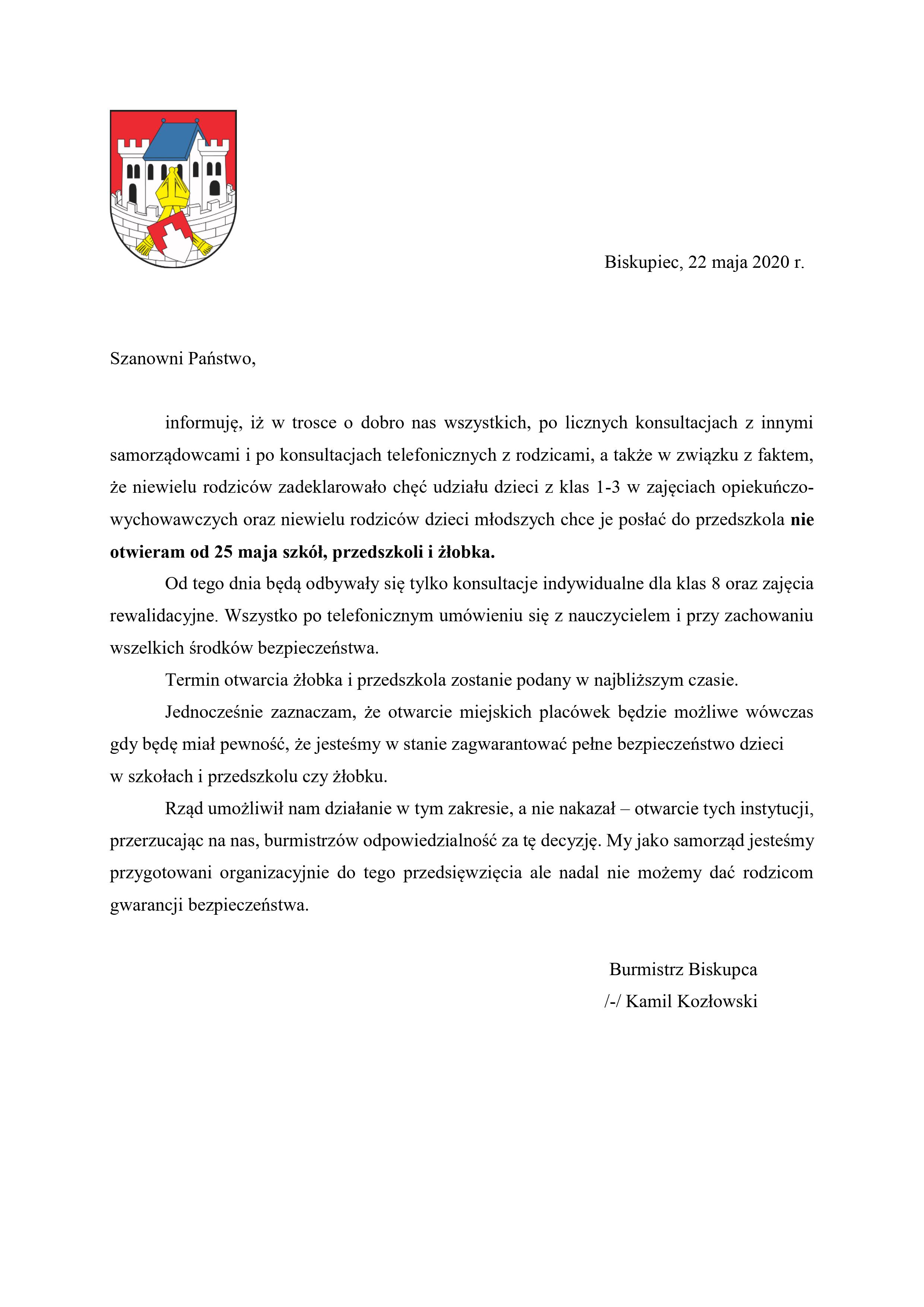 oświadzcenie szkoły przedszkola