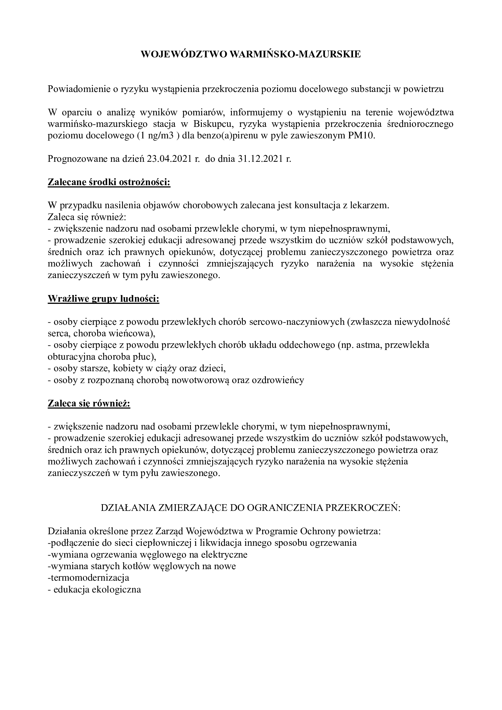 powiadomienie o wystąpieniu